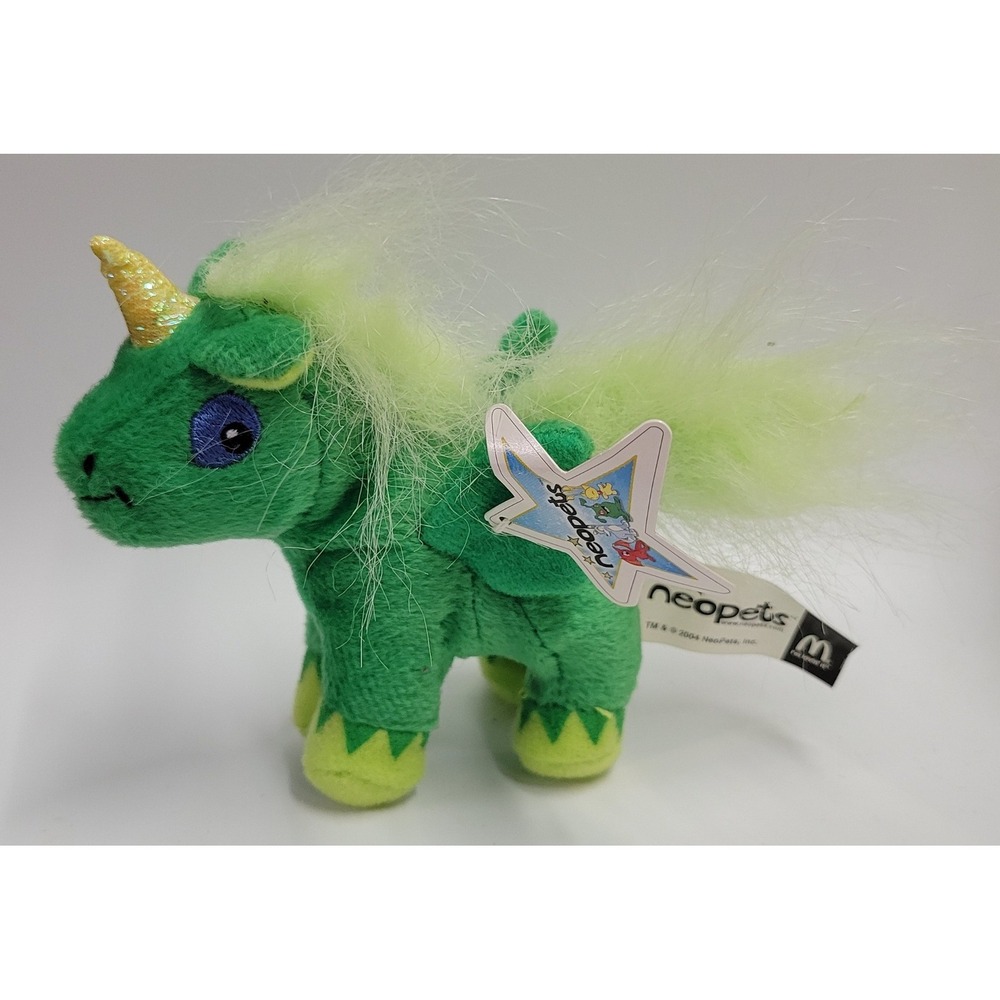 Vintage 2004 McDonalds Neopets Green Uni Plush Toy NWT Retro Collectible